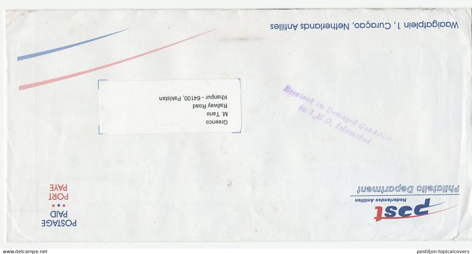 Cover Netherlands Antilles - Pakistan 1989 Postmark: Received In Damaged Condition - Ohne Zuordnung