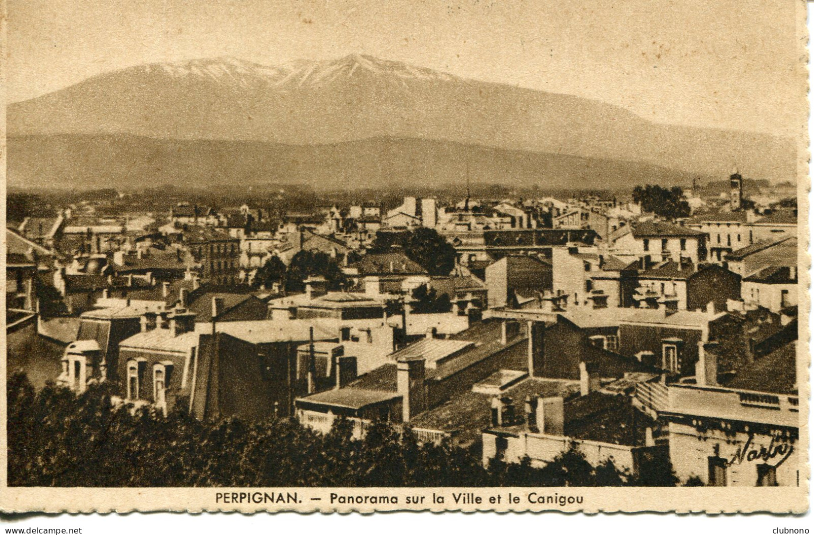 CPA - PERPIGNAN -PANORAMA SUR LA VILLE ET LE CANIGOU (1949) IMPECCABLE - Perpignan