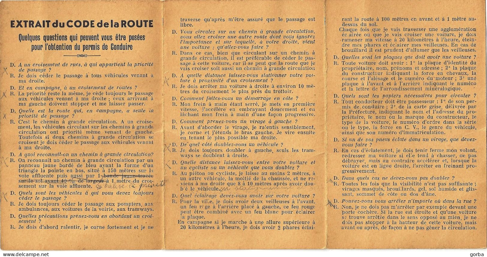 *Ancien Questionnaire (examen Blanc) Permis De Conduire - Auto-Leçons Garage Du Marché GIVORS (69) - Document Rare 1948 - Sin Clasificación
