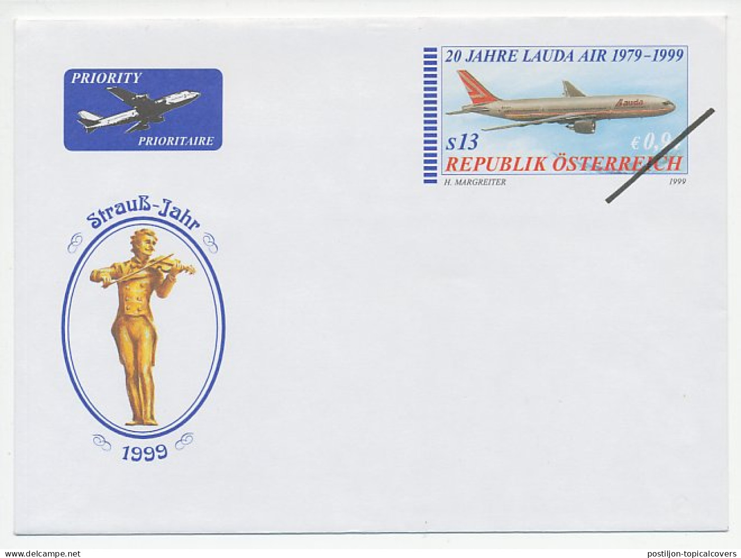 Postal Stationery Austria 1999 - Specimen Johann Strauss - Composer - Lauda Air Airline - Music