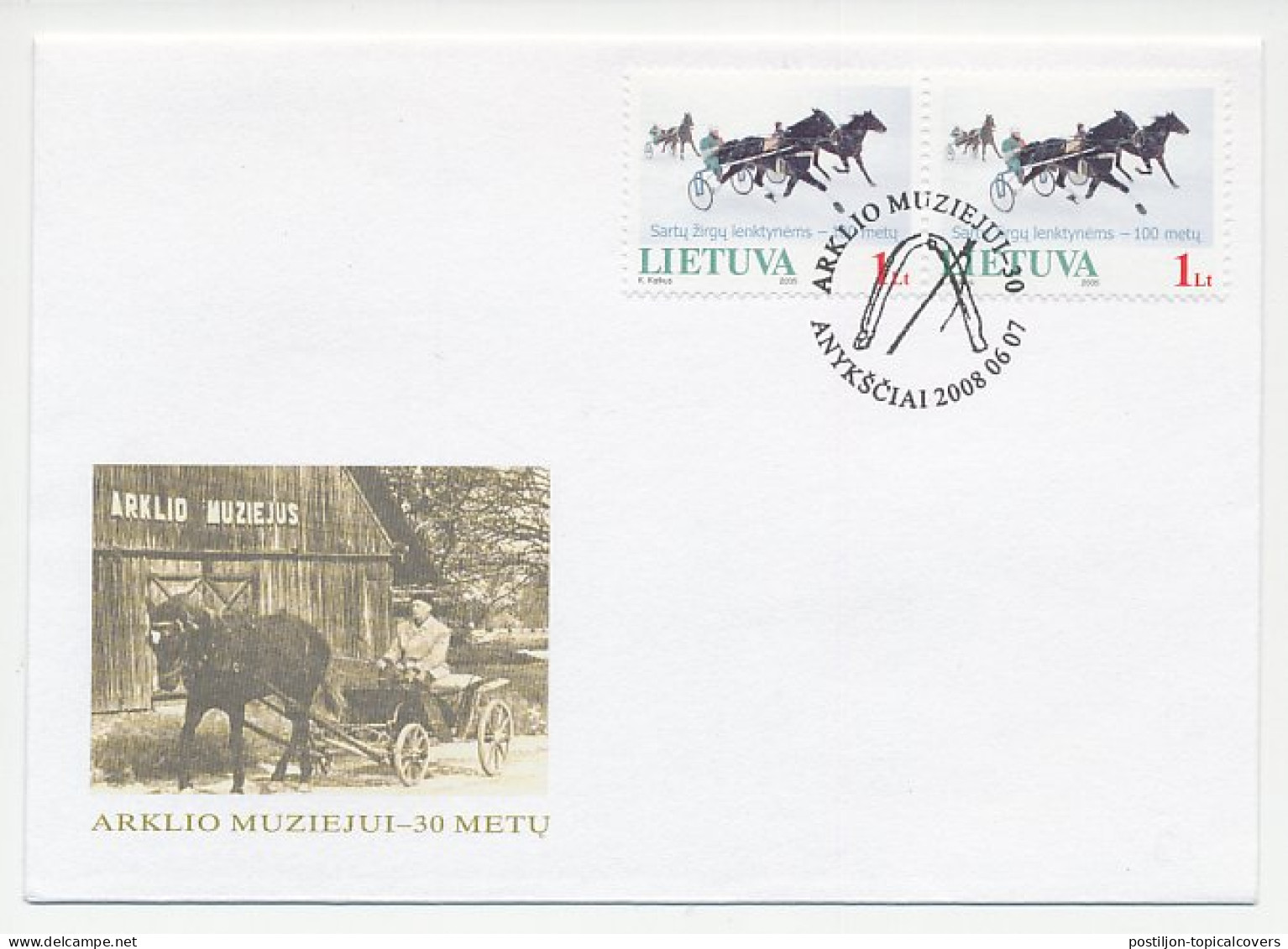 Cover / Postmark Lithuania 2008 Horse Race - Horses