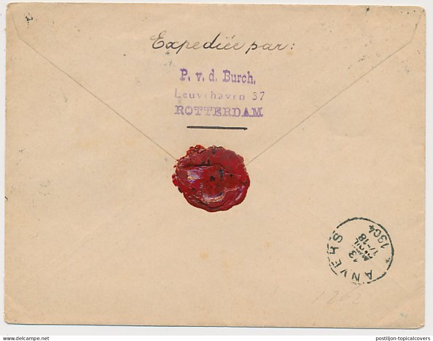 Envelop G. 9 / Bijfrankering Aangetekend Rotterdam - Belgie 1904 - Ganzsachen