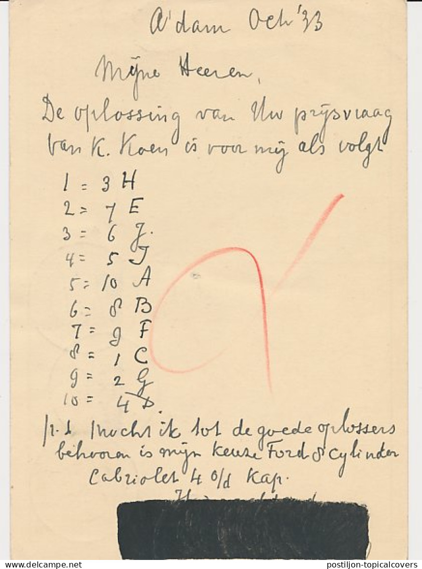 Briefkaart G. 234 Alkmaar - S Gravenhage 1933 - Ganzsachen