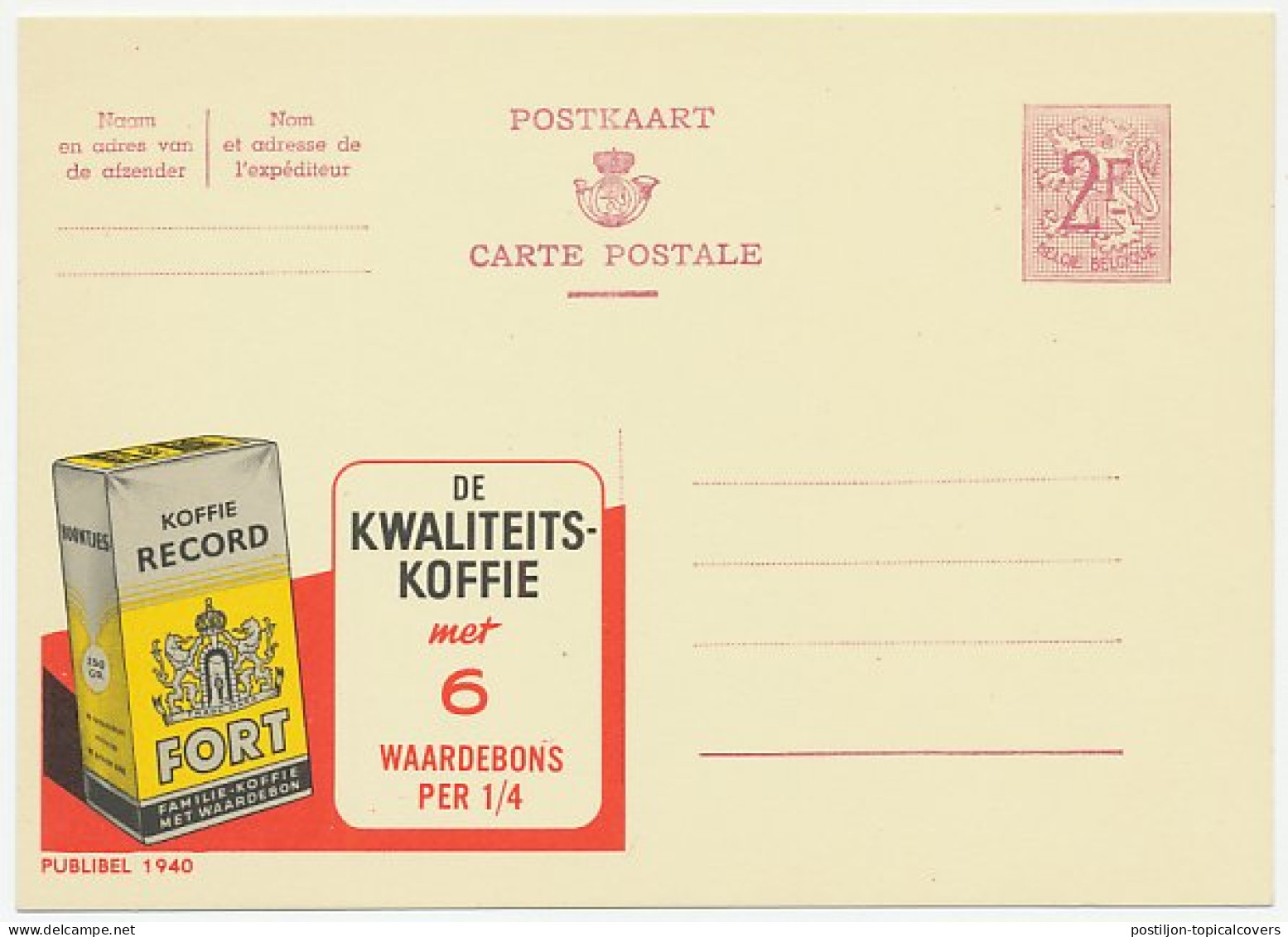 Publibel - Postal Stationery Belgium 1959 Coffee - Record - Fort - Otros & Sin Clasificación