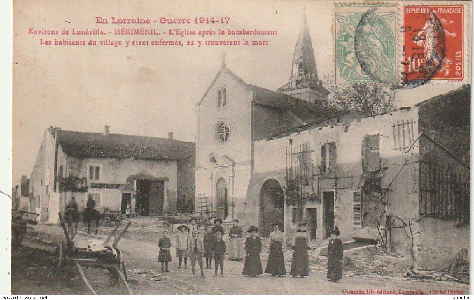 SO 19-(54) ENVIRONS DE LUNEVILLE - HERIMENIL - L' EGLISE APRES LE BOMBARDEMENT - ANIMATION - 2 SCANS - Other & Unclassified