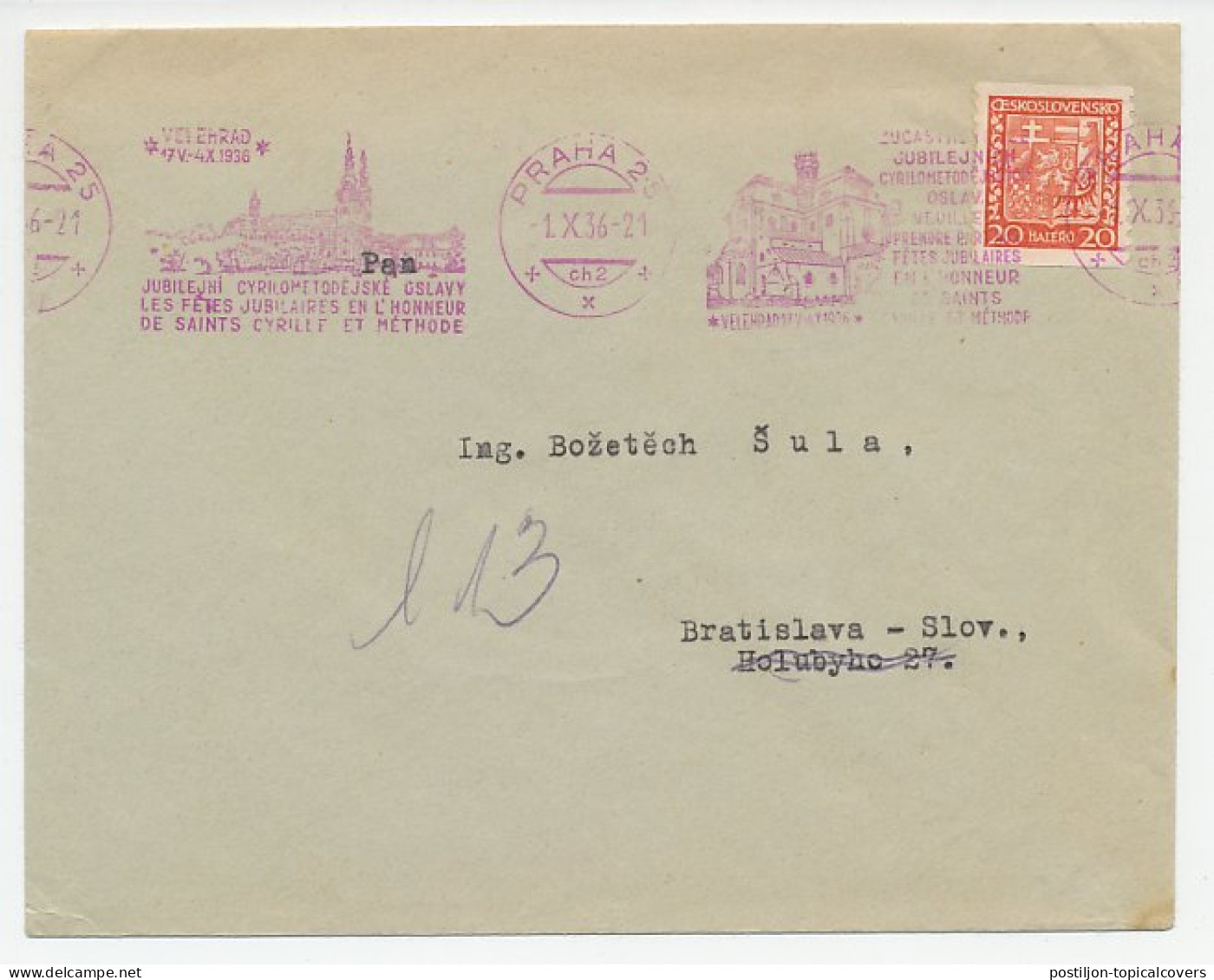 Cover / Postmark Czechoslovakia 1936 St. Cyril - St. Methodius - Velehrad - Autres & Non Classés
