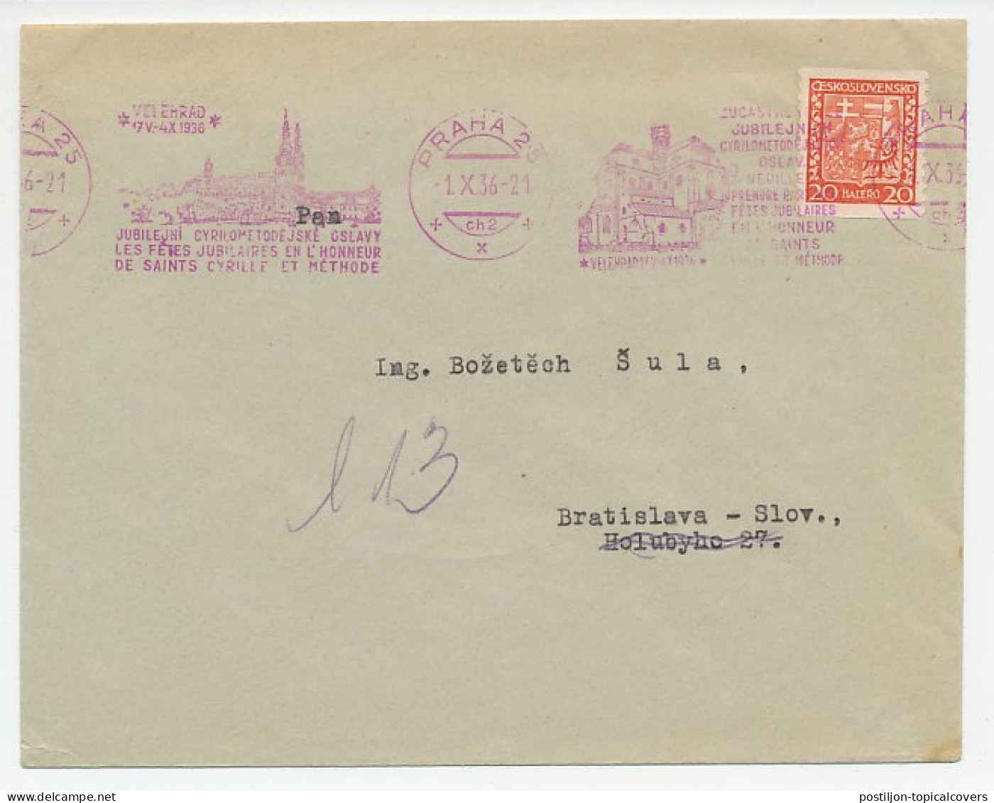 Cover / Postmark Czechoslovakia 1936 St. Cyril - St. Methodius - Velehrad - Other & Unclassified