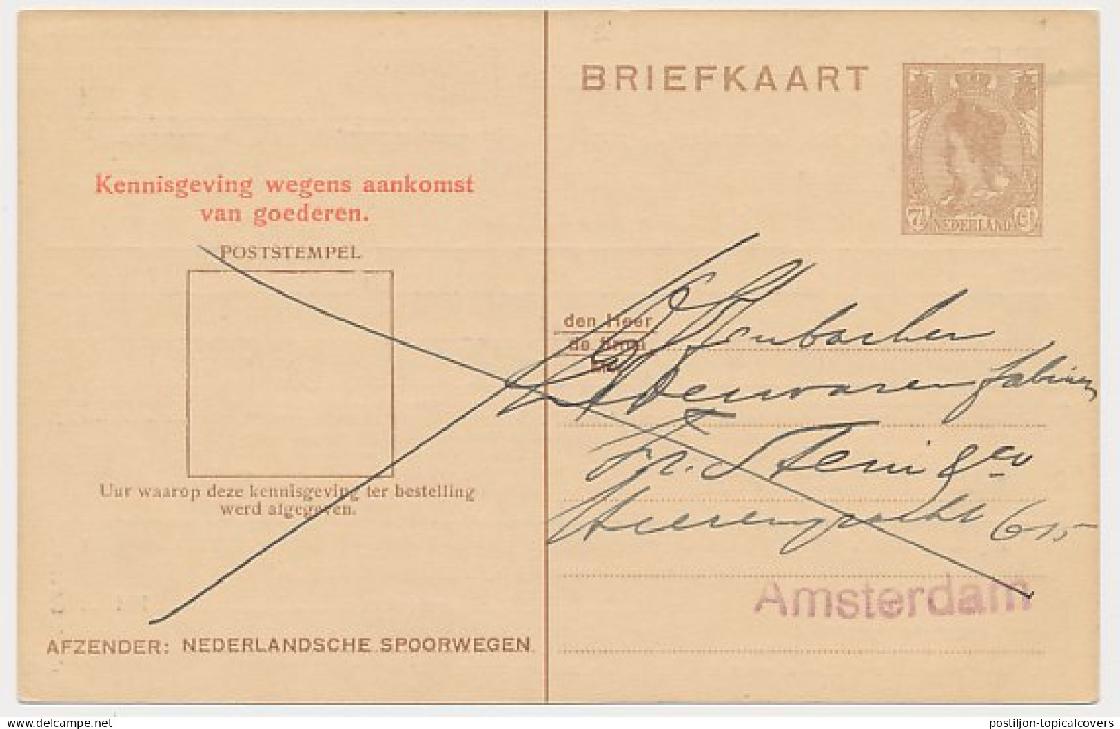 Spoorwegbriefkaart G. NS198 G - Locaal Te Amsterdam  - Ganzsachen