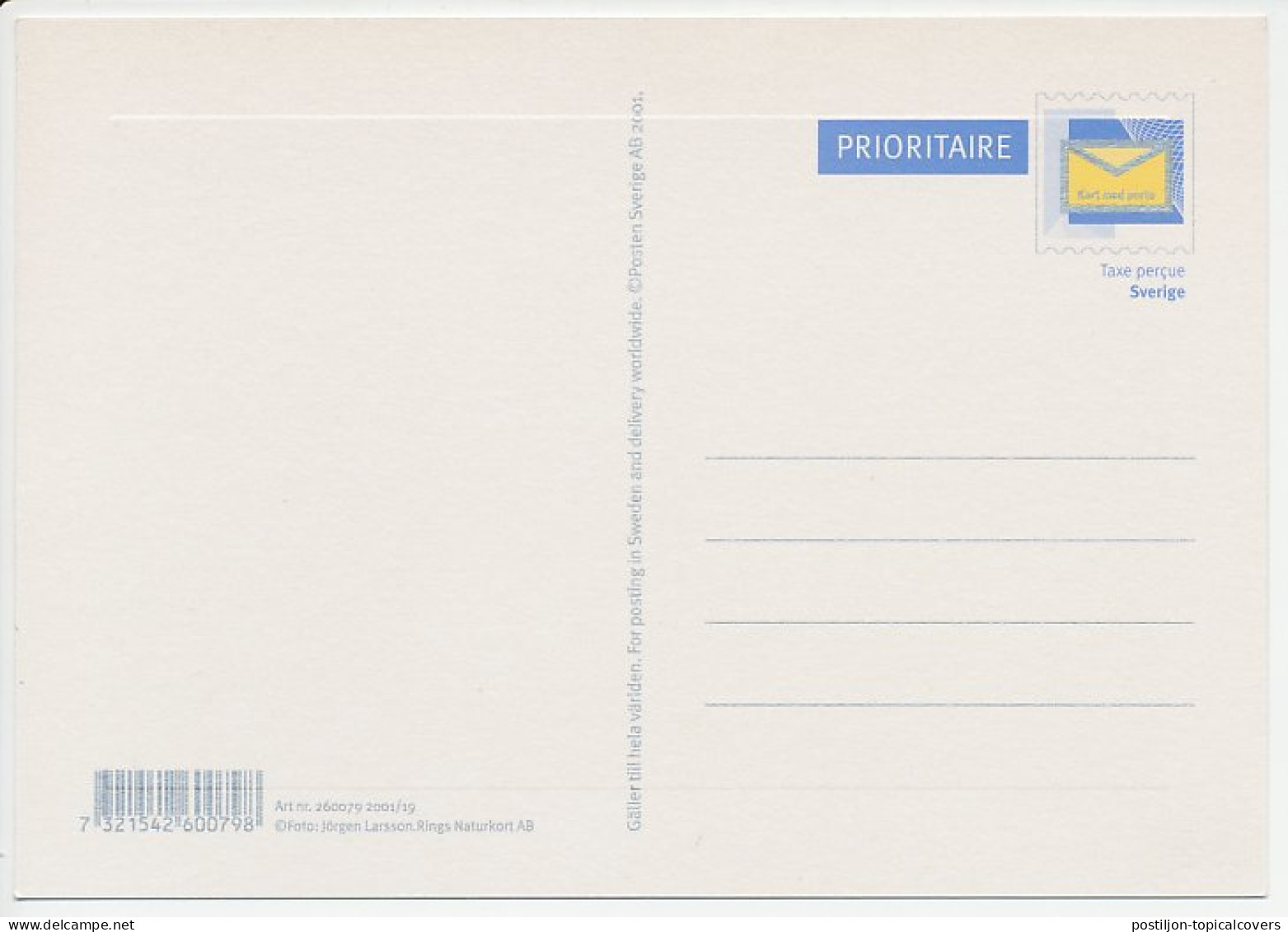 Postal Stationery Sweden 2001 Cat - Kittens - Autres & Non Classés