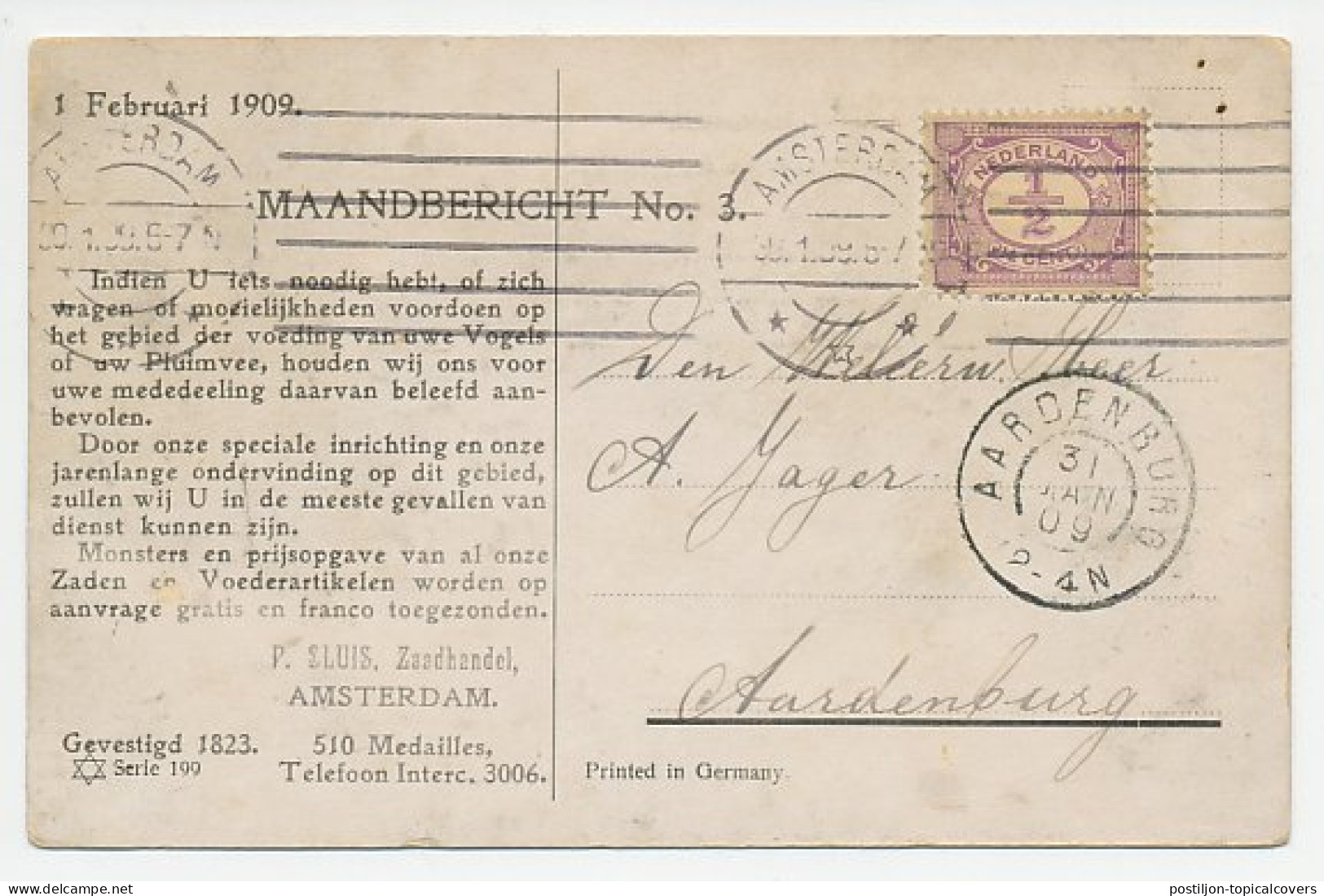 Em. Vurtheim Amsterdam - Aardenburg 1909 - Maandbericht - Unclassified