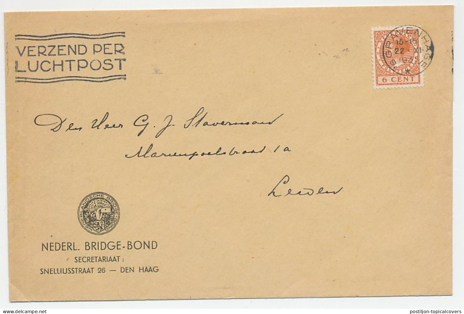 Envelop Den Haag 1935 - Bridgebond - Unclassified
