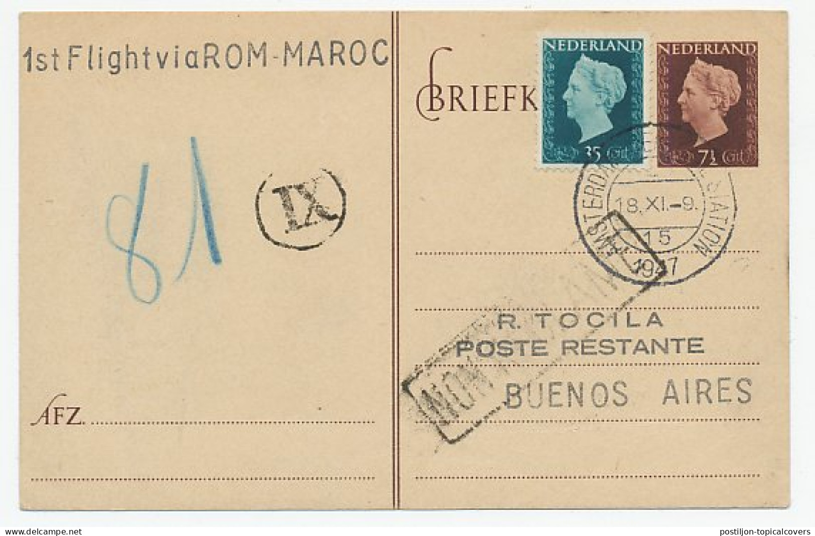VH A 287 Amsterdam - Montevideo Uruguay 1947 - Unclassified