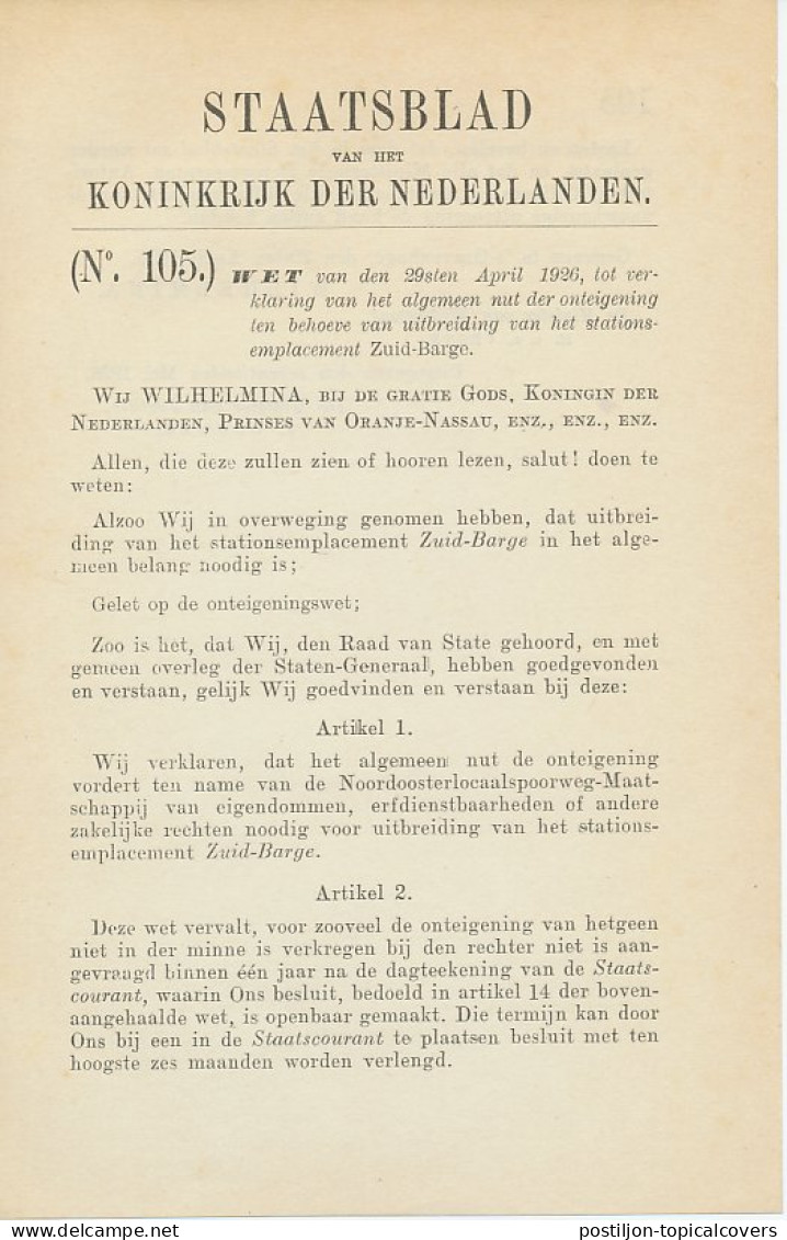 Staatsblad 1926 : Station Zuid Barge - Documentos Históricos