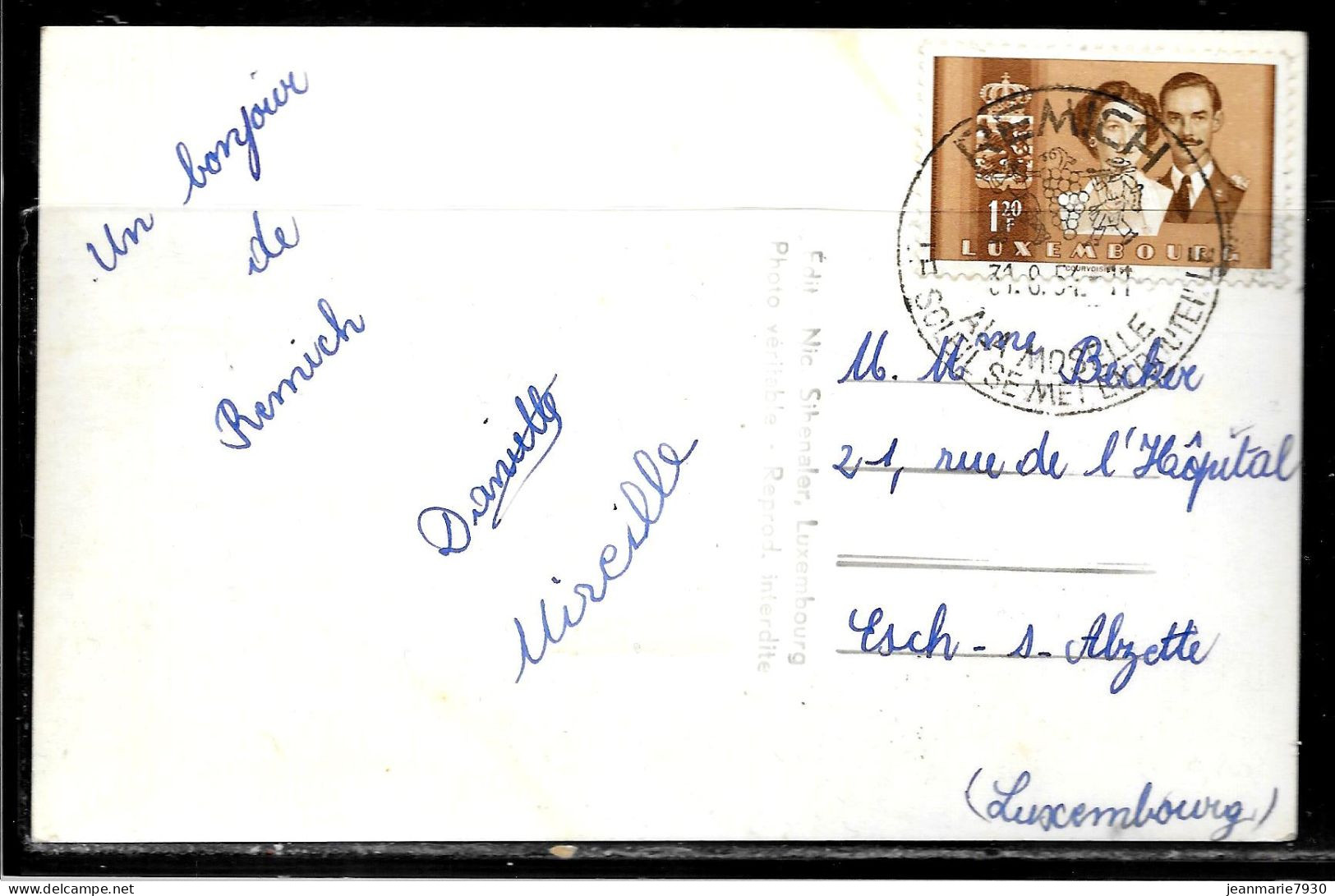 H391 - CP DE REMICH DU 31/08/54 - Briefe U. Dokumente