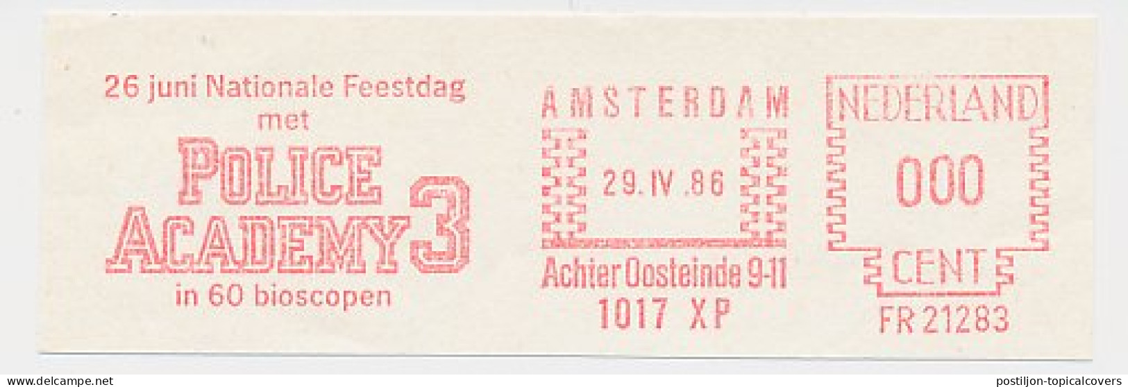 Meter Proof / Test Strip Netherlands 1986- Frama 21283 Police Academy 3 - Movie - Cinéma