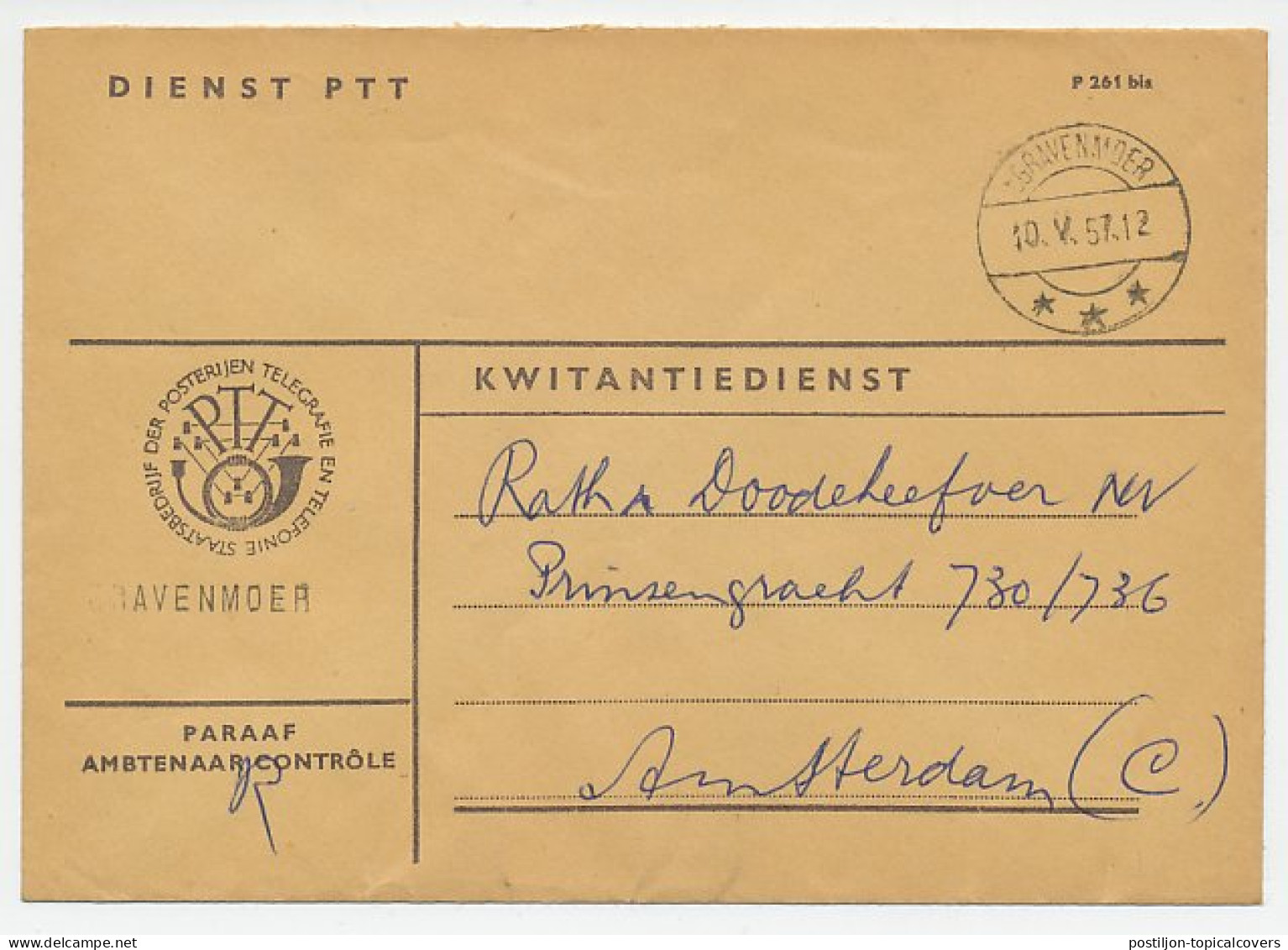 Dienst PTT S Gravenmoer - Amsterdam 1957 - Kwitantiedienst - Unclassified