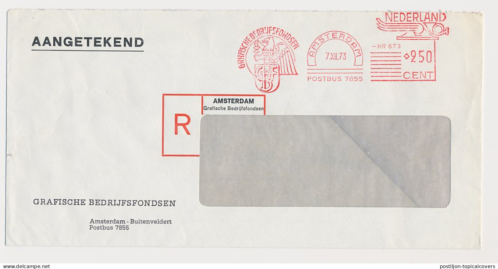 Registered Meter Cover Netherlands 1973 Griffin - Lion - Eagle - Graphic Corporate Funds  - Sonstige & Ohne Zuordnung