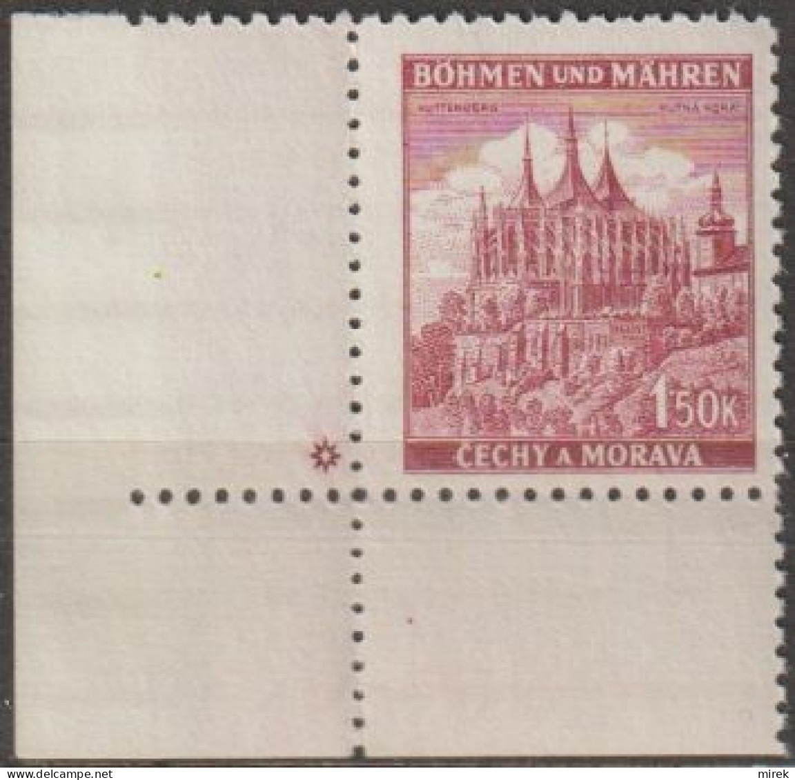 077/ Pof. 58, Brown Violet; Corner Stamp, Plate Mark * - Ungebraucht