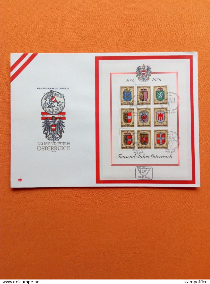 ÖSTERREICH BLOCK 4 FDC 1000 JAHRE ÖSTERREICH 1976 WAPPEN DER BUNDESLÄNDER STEMPEL GRAZ - FDC