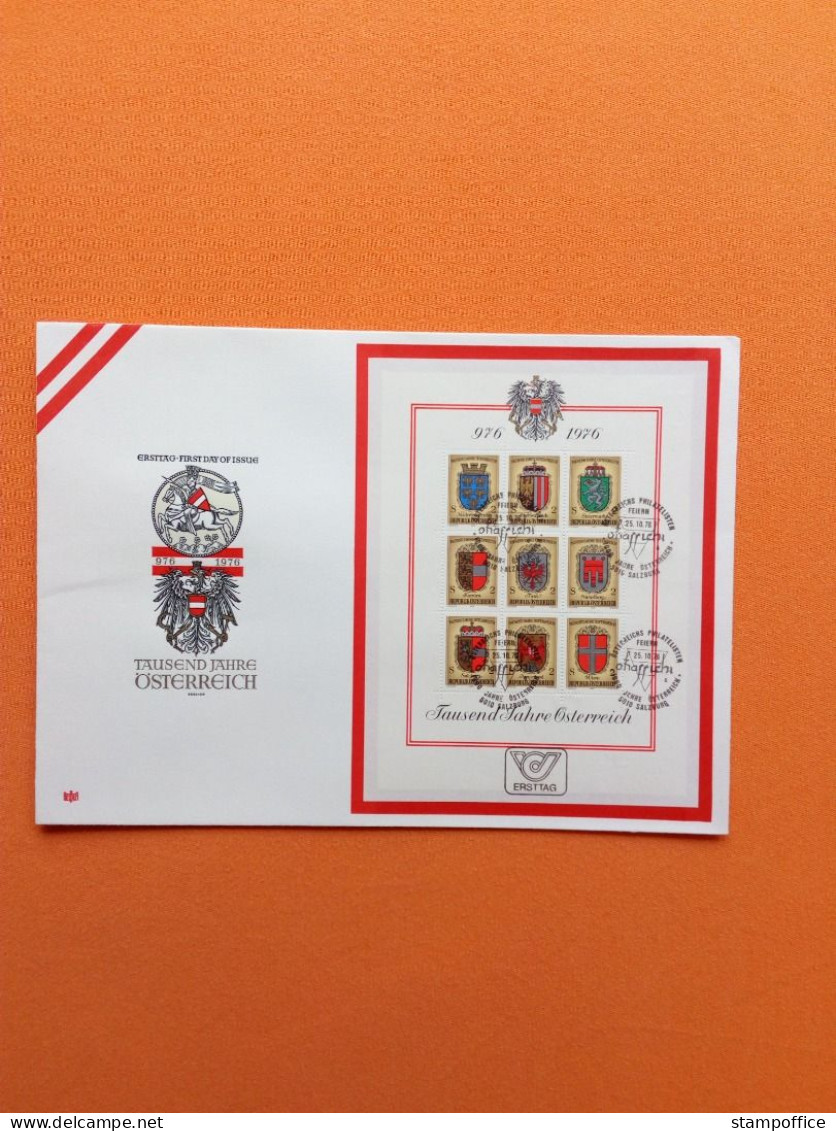 ÖSTERREICH BLOCK 4 FDC 1000 JAHRE ÖSTERREICH 1976 WAPPEN DER BUNDESLÄNDER STEMPEL SALZBURG - FDC