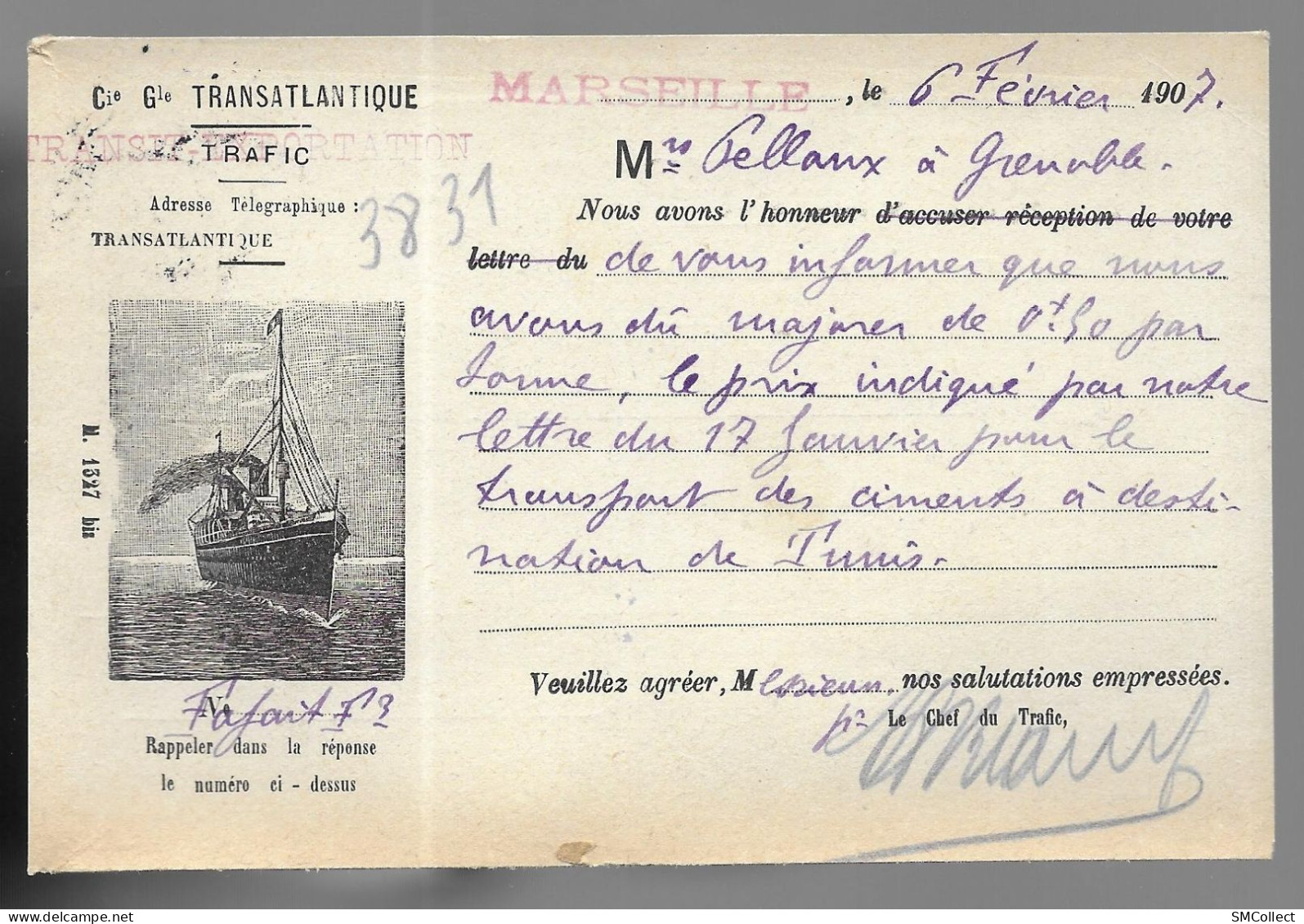 Marseille 1907. Carte Postale De La Compagnie Générale Transatlantique (13654) - Paquebote