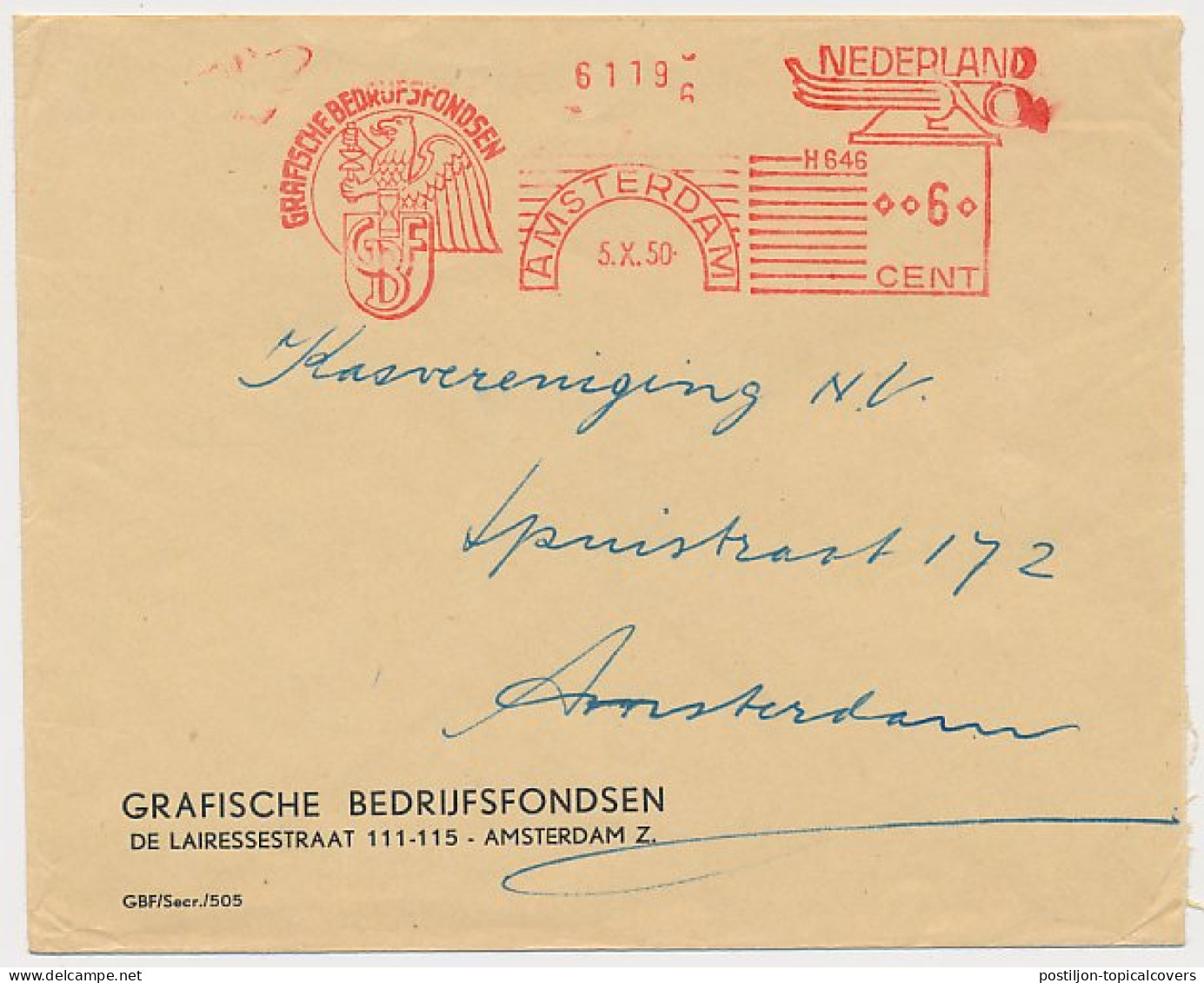 Meter Cover Netherlands 1950 - Hasler 646 Griffin - Lion - Eagle - Graphic Corporate Funds  - Sonstige & Ohne Zuordnung
