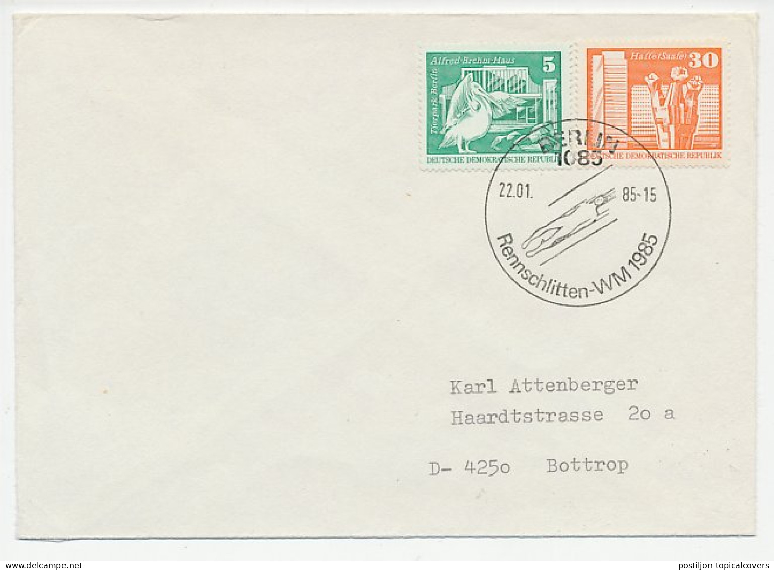 Cover / Postmark Germany / DDR 1985 Sledding - World Championships - Inverno