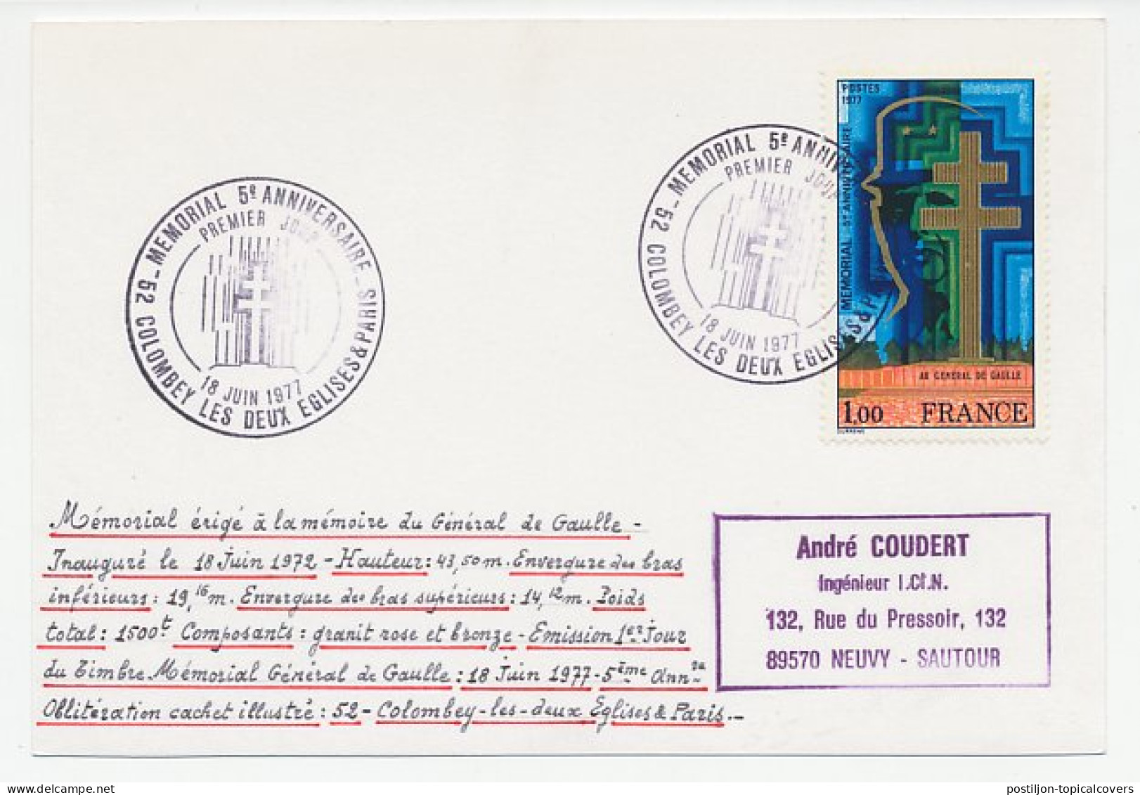 Card / Postmark France 1977 Charles De Gaulle - Sonstige & Ohne Zuordnung