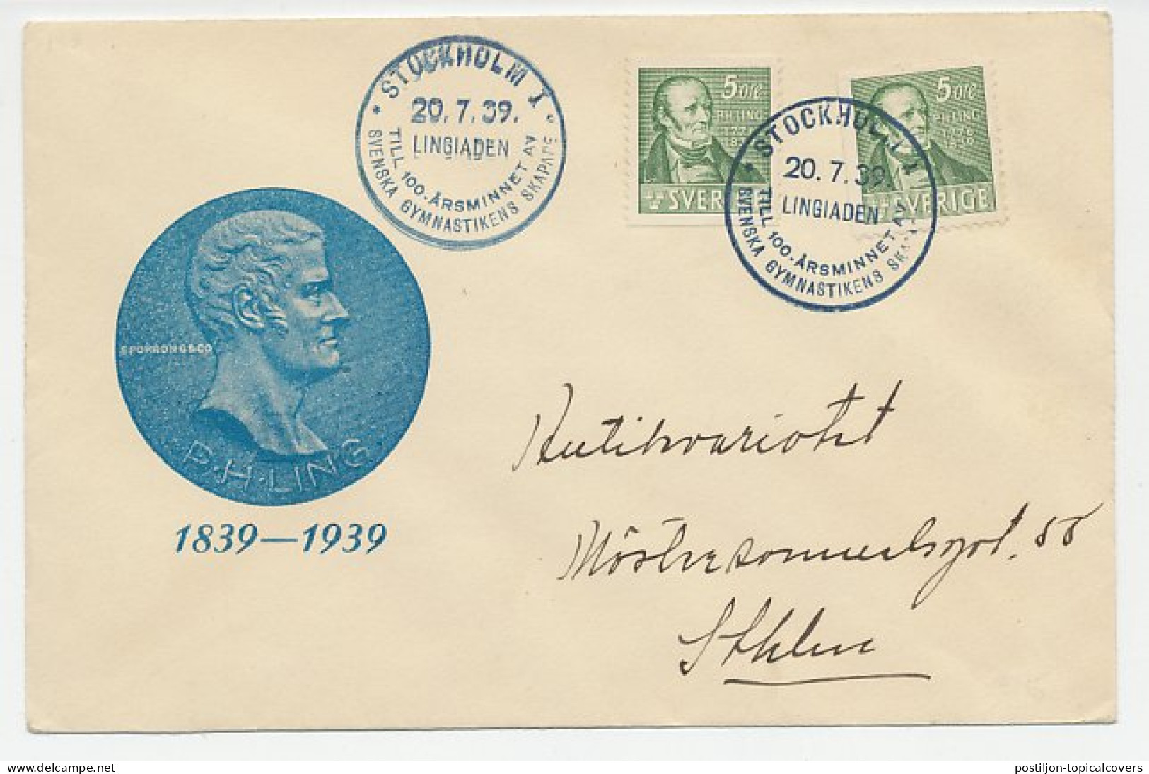 Cover / Postmark Sweden 1939 Pehr Henrik Ling - Gymnastics - Other & Unclassified