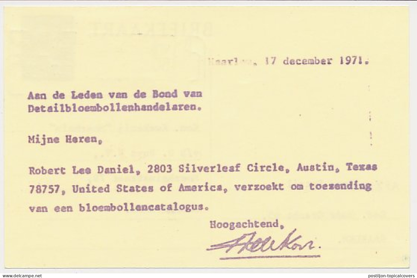 Briefkaart G. 343 Particulier Bedrukt Haarlem 1971 - Ganzsachen