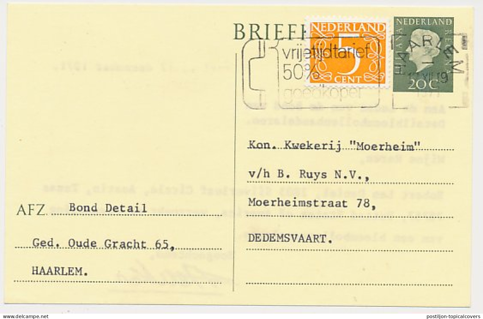 Briefkaart G. 343 Particulier Bedrukt Haarlem 1971 - Ganzsachen