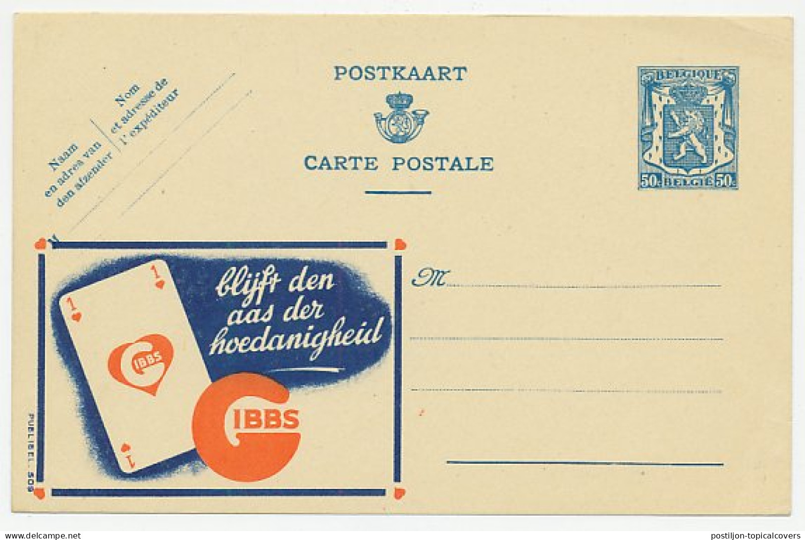 Publibel - Postal Stationery Belgium 1941 Playing Card - Ace - Non Classés
