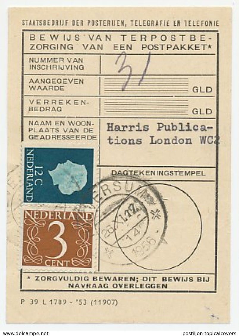 Em. Cijfer / Juliana Hilversum1956 - Bewijs Van Terpostbezorging - Ohne Zuordnung