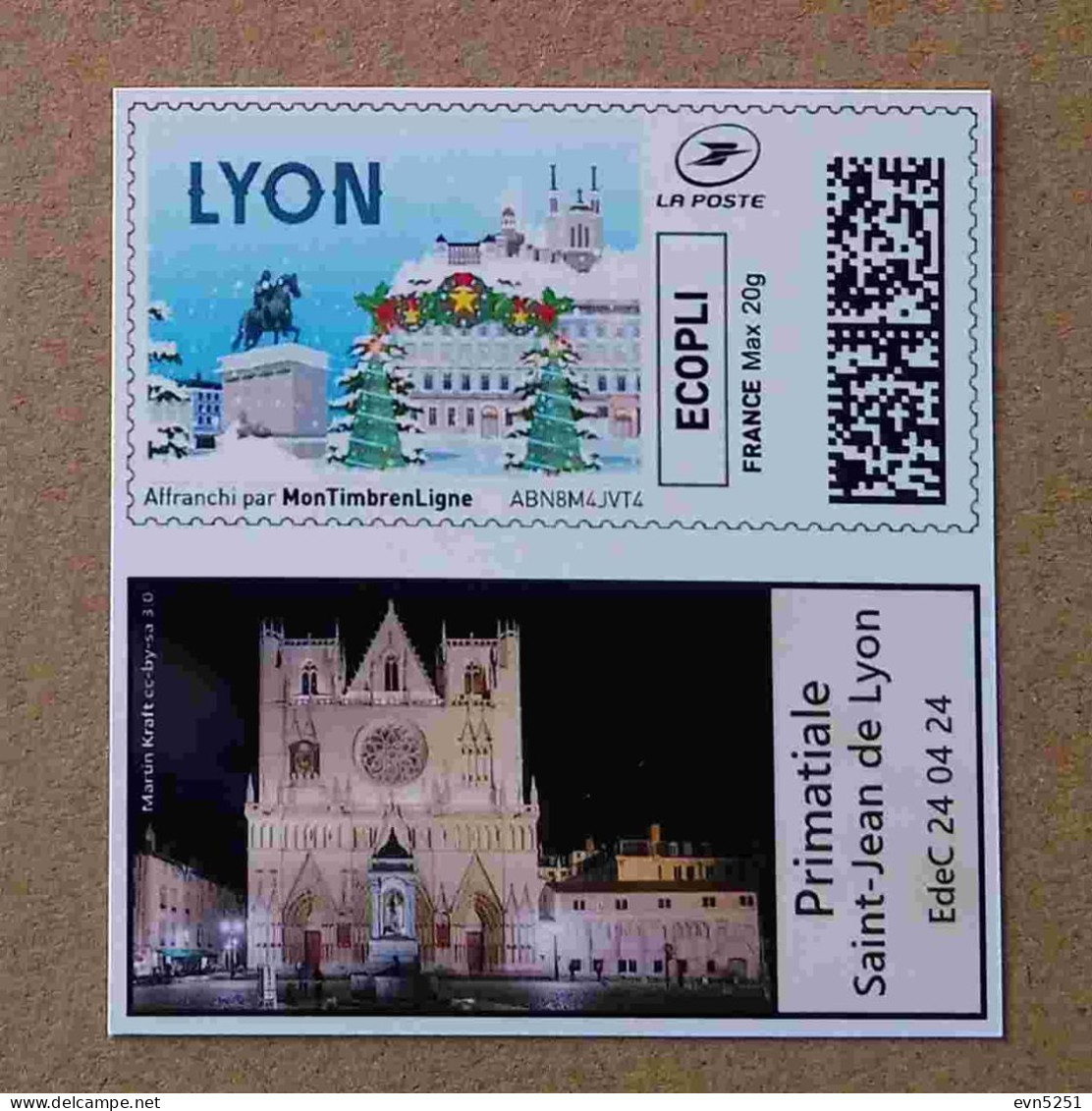 MTEL 30 : ECOPLI 20 G Lyon  -  Primatiale Saint-Jean De Lyon  (autocollant / Autoadhésif) - Unused Stamps
