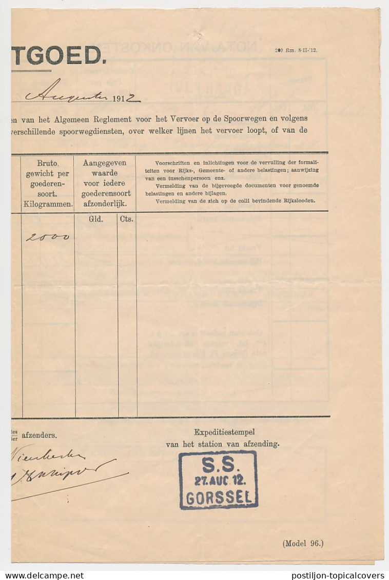 Vrachtbrief Staats Spoorwegen Gorssel - Den Haag 1912 - Unclassified