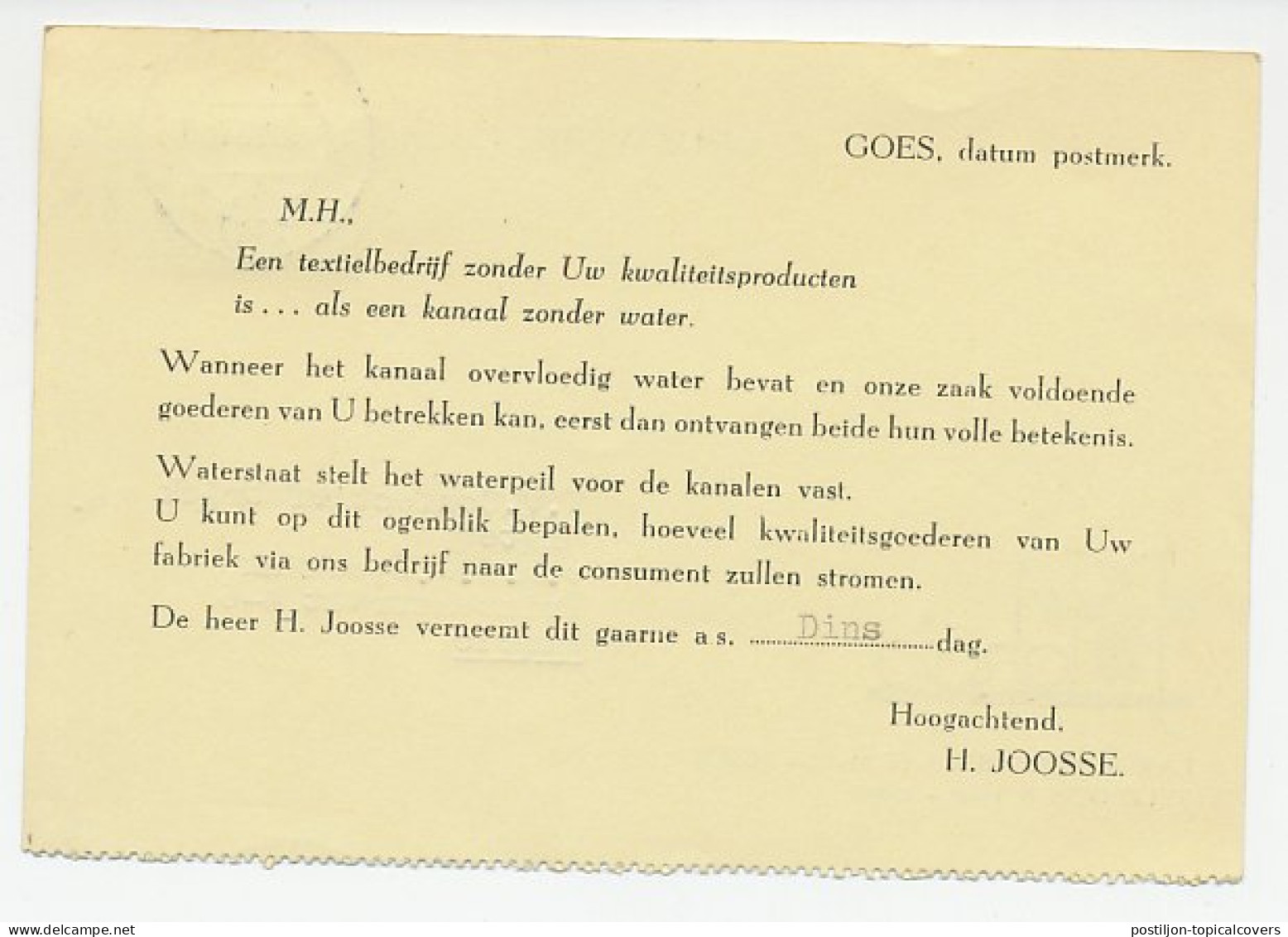 Firma Briefkaart Goes 1949 - Groothandel / Kanaal - Unclassified