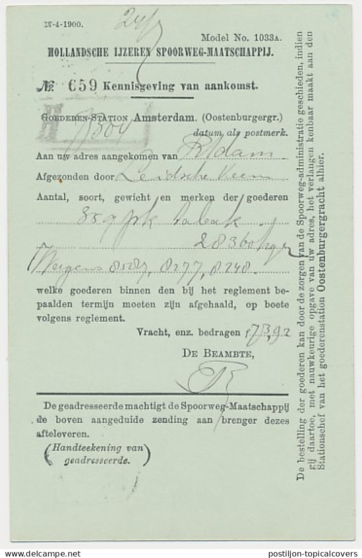 Spoorwegbriefkaart G. HYSM51 L - Locaal Te Amsterdam 1900 - Ganzsachen