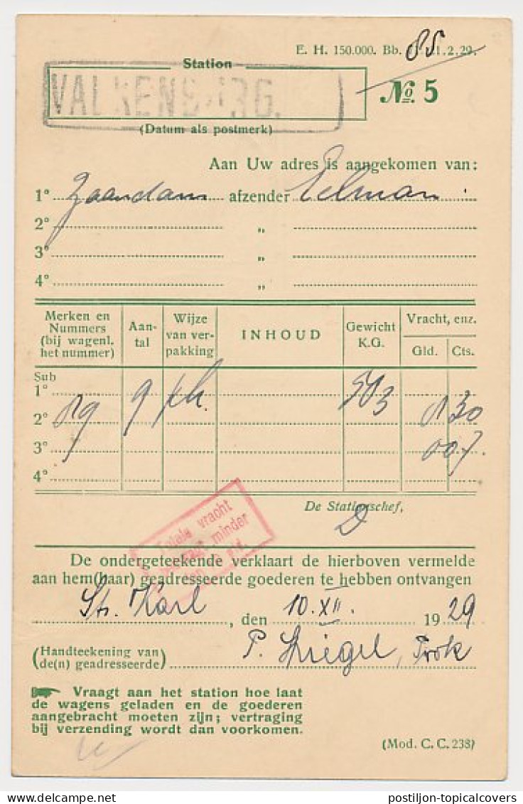 Spoorwegbriefkaart G. NS216 F - Valkenburg - Hulsberg 1929 - Postwaardestukken