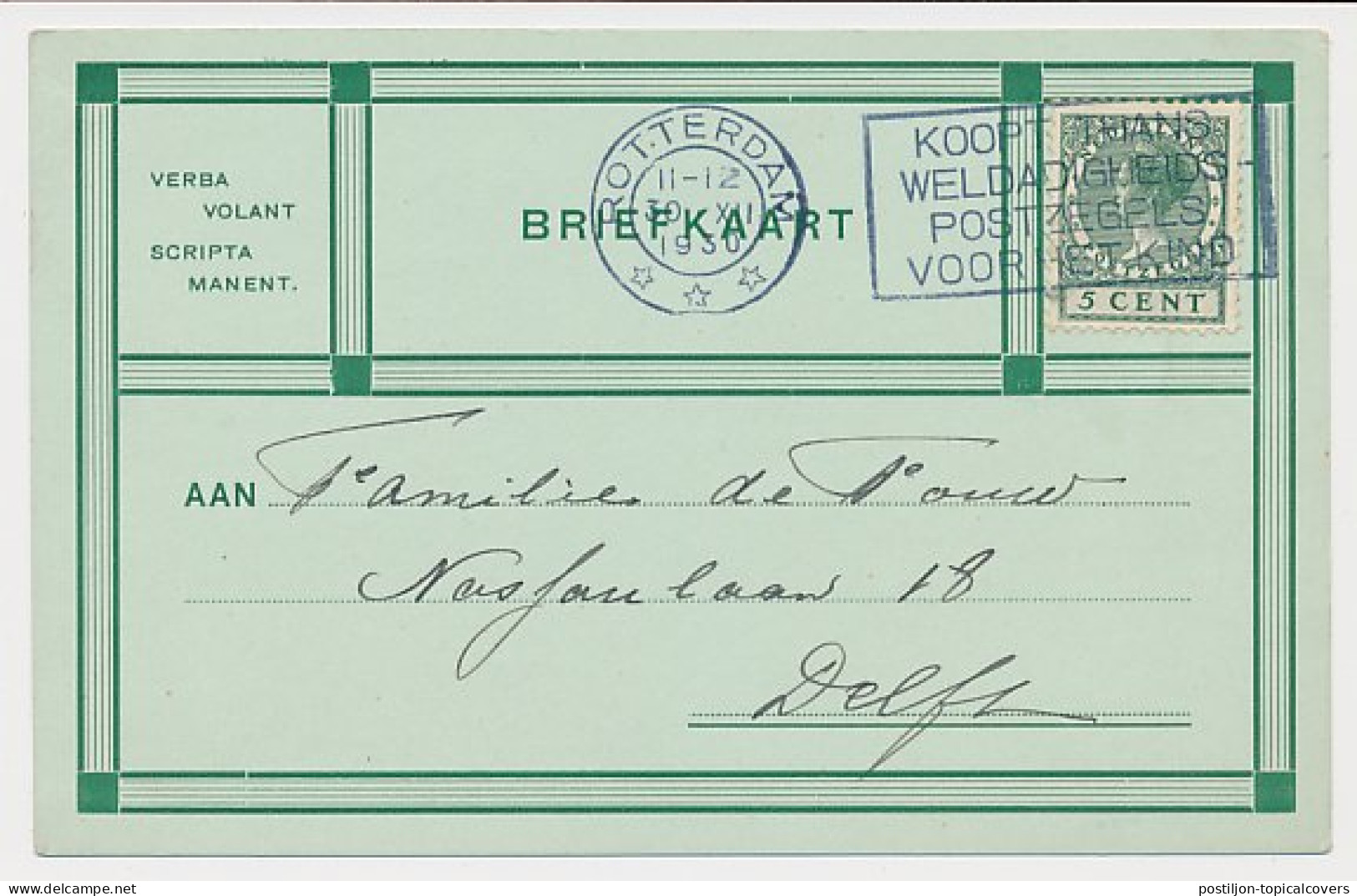 Briefkaart Rotterdam 1930 - Verba Volant - Scripta Manent - Unclassified