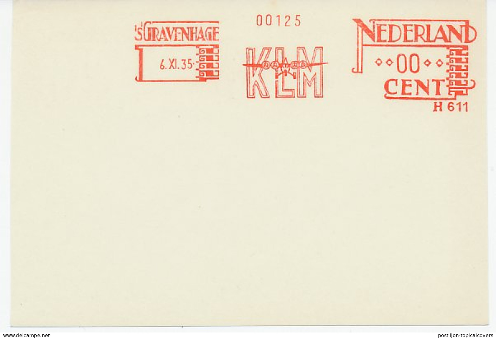 Meter Proof / Test Sheet Netherlands 1935 KLM - Royal Dutch Airlines - Vliegtuigen