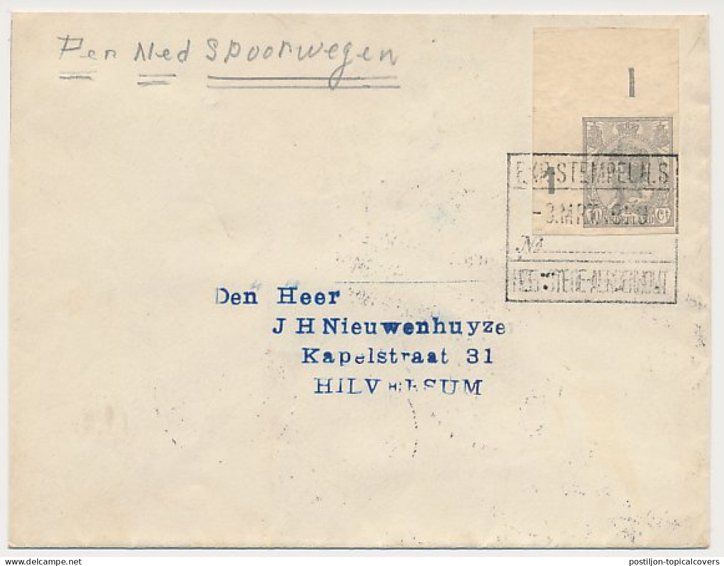 Spoorweg Poststuk Heemstede Aerdenhout - Hilversum 1929 - Zonder Classificatie