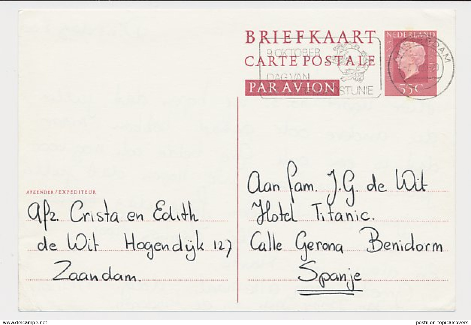 Briefkaart G. 359 Amsterdam - Benidorm Spanje 1980 - Postal Stationery