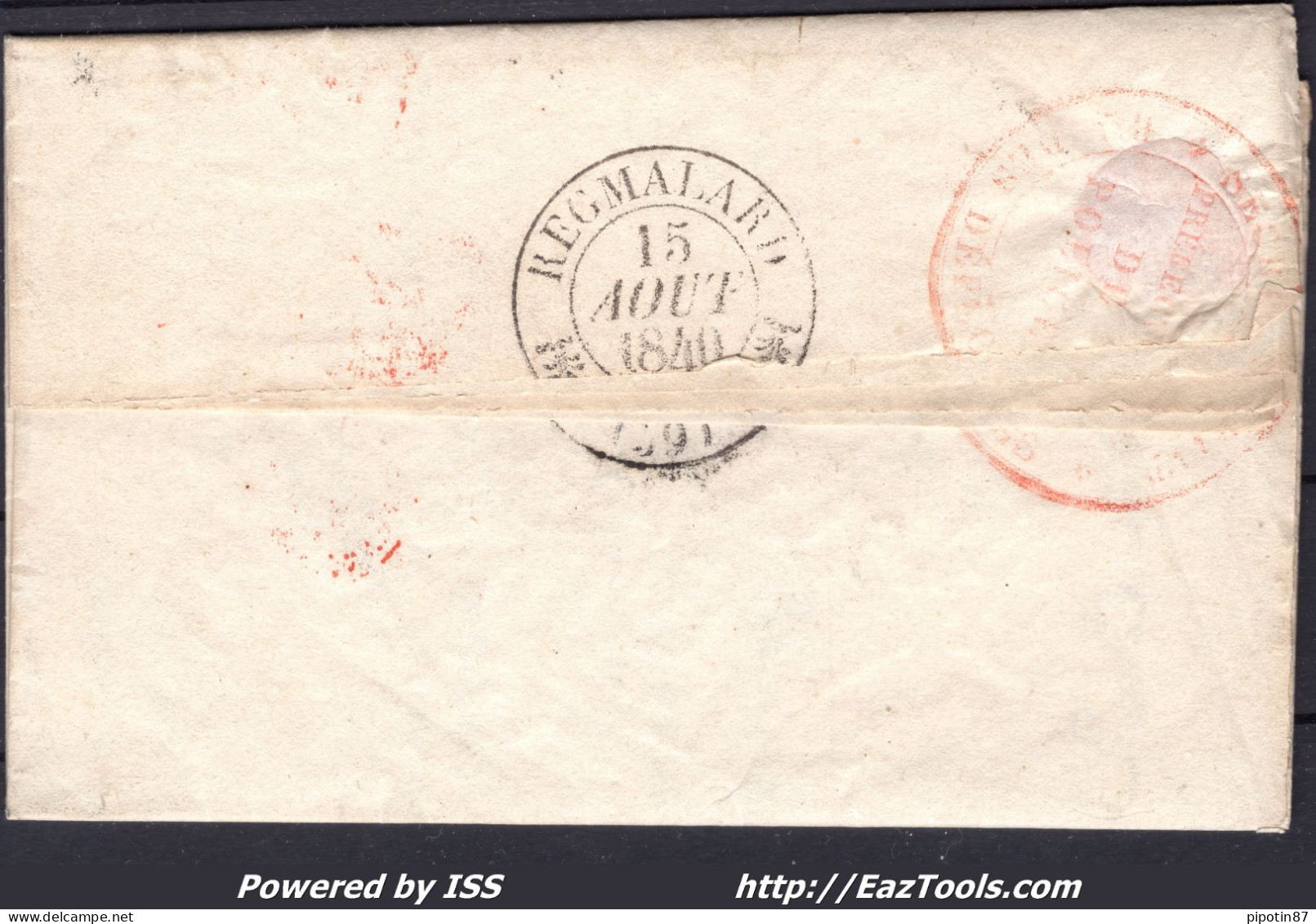 FRANCE MARQUE POSTALE AVEC CAD ROUGE PARIS FRANCHISE VÉRIFIÉE DU 14/08/1840 - 1801-1848: Voorlopers XIX