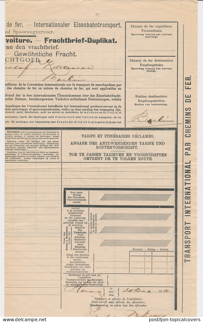 Vrachtbrief Staats Spoorwegen De Haag - Duitsland 1910 - Ohne Zuordnung