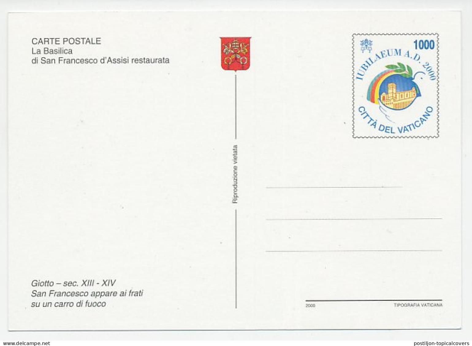 Postal Stationery Vatican 2000 Saint Francis Of Assisi  - Autres & Non Classés