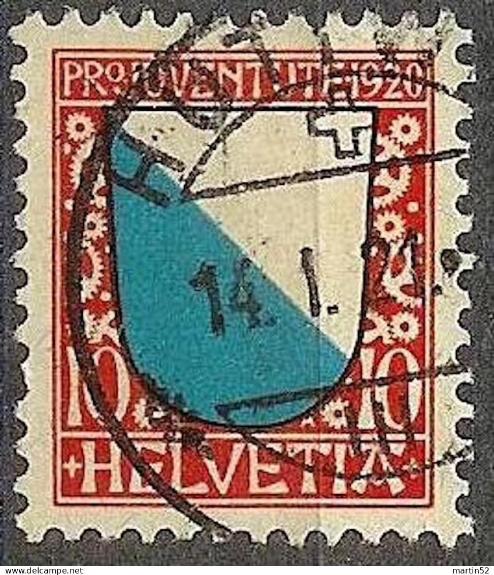 Schweiz Suisse Pro Juventute 1920: Kantonswappen Zürich Zu WI 16 Mi 154 Yv 177 Mit Voll-⊙ HUTTWIL 14.I.21 (Zu CHF 25.00) - Used Stamps