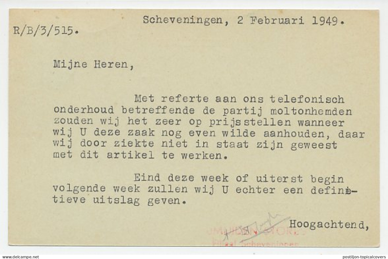 Firma Briefkaart Scheveningen 1949 - IJmuiden Stores - Ohne Zuordnung