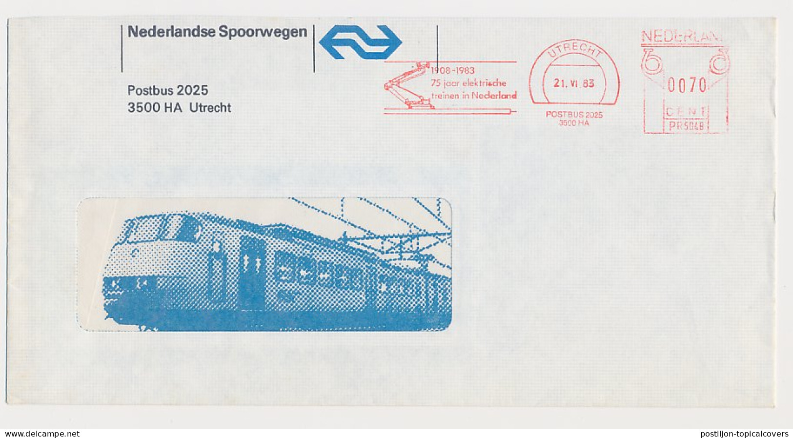 Illustrated Meter Cover Netherlands 1983 - Postalia 5048 NS - Dutch Railways -75 Years Electric Trains In The Netherlan - Trains