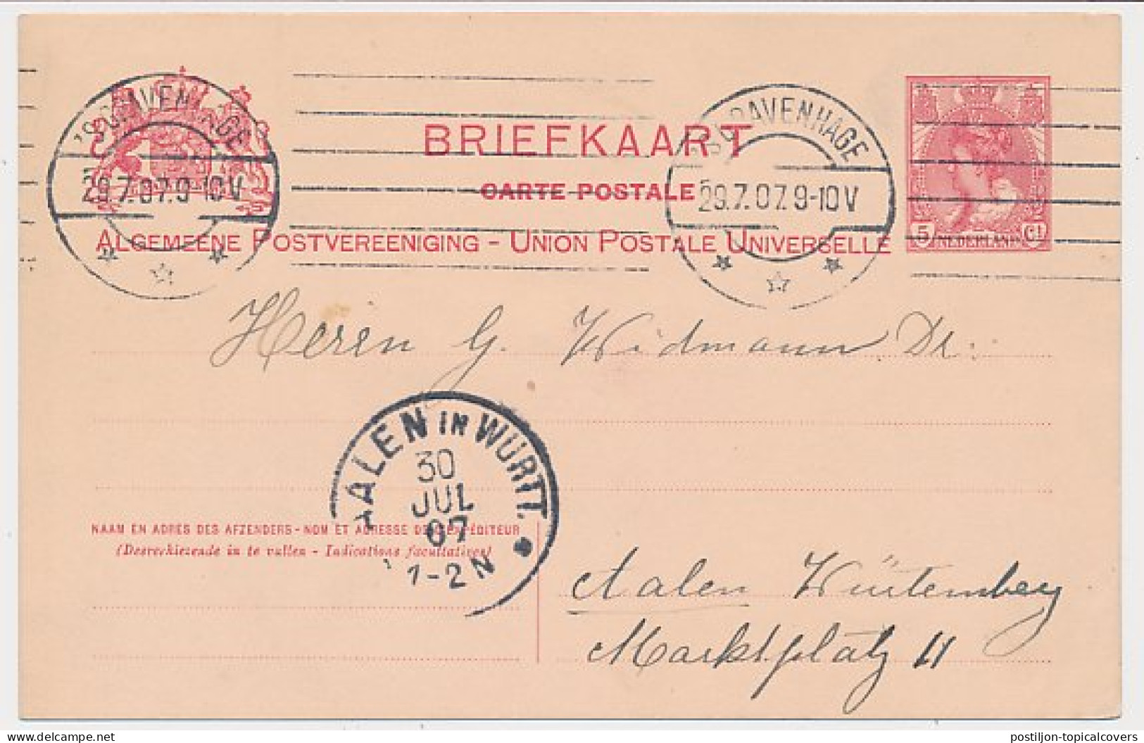 Briefkaart G. 71 Den Haag - Duitsland 1907 - Ganzsachen