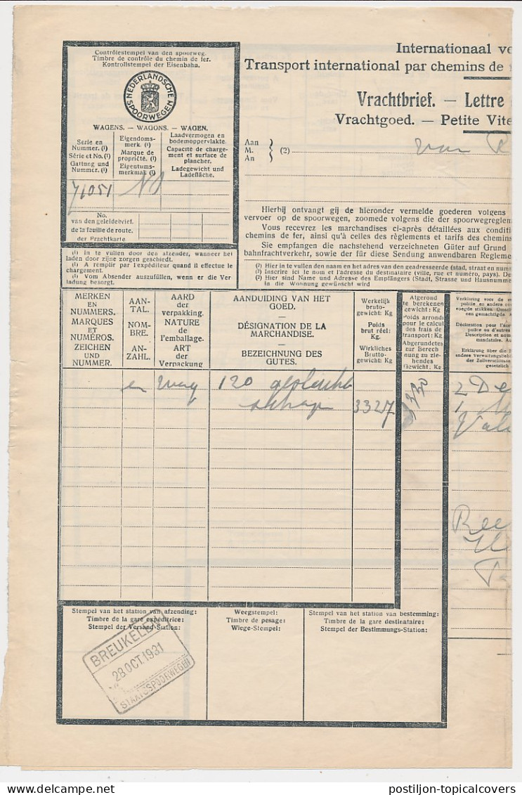 Vrachtbrief N.S. Breukelen - Belgie 1931 - Ohne Zuordnung